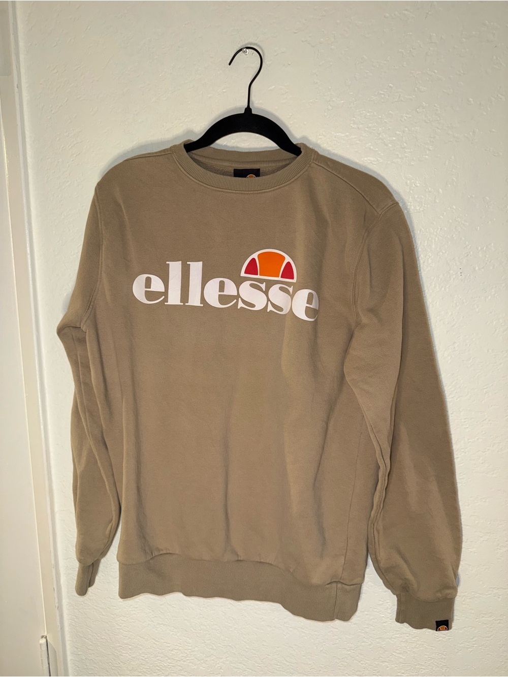 Ellesse Tan Crewneck Sweatshirt with White Logo and Orange Accent